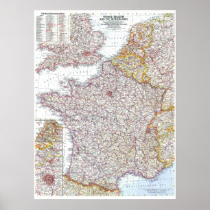Affiche " France, Belgique, Pays-Bas : 1960 Carte détaillé