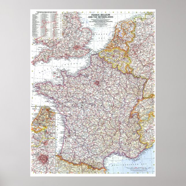 Affiche " France, Belgique, Pays-Bas : 1960 Carte détaillé (Devant)
