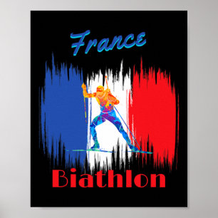 Affiche France Biathlon Ski De Fond Et Fusil Shooti