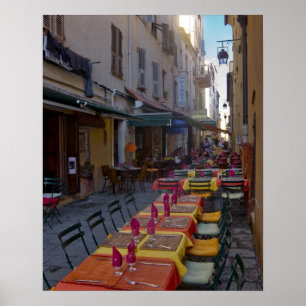 Affiche France, Corse. Tables de café installées dans une