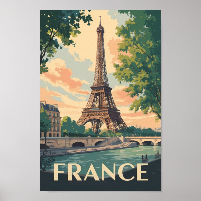 Affiche France Eiffel Tour Travel Art Vintage (Devant)