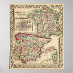 Affiche France, Espagne, Portugal Carte par Mitchell