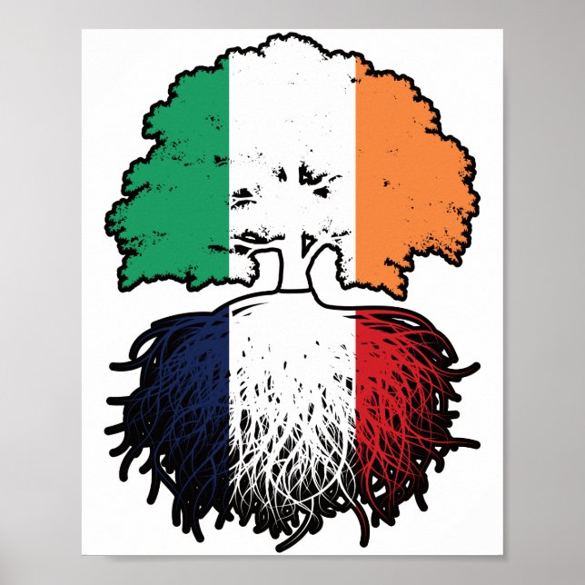Affiche France French Irish Ireland Tree Roots Flag (Devant)
