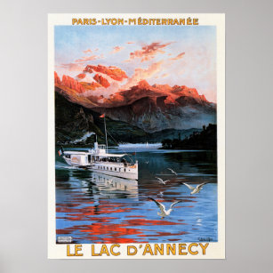 Affiche FRANCE LAC Le Lac D'Annecy Tourisme Vintage