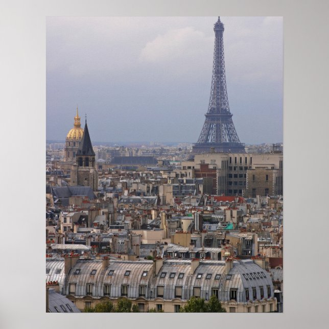 Affiche France, Paris, paysage urbain avec Tour Eiffel (Devant)