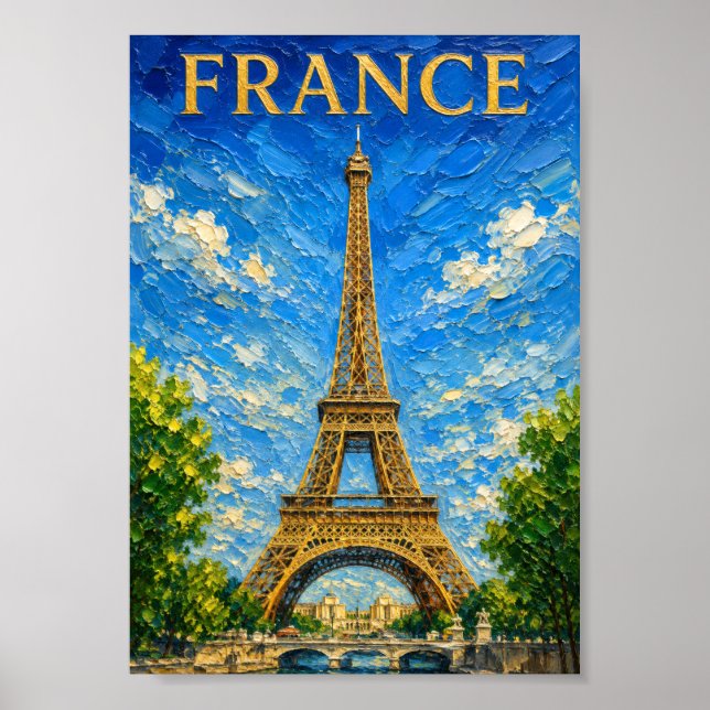 Affiche France : Tour Eiffel Art Souvenir Ensoleillé (Devant)