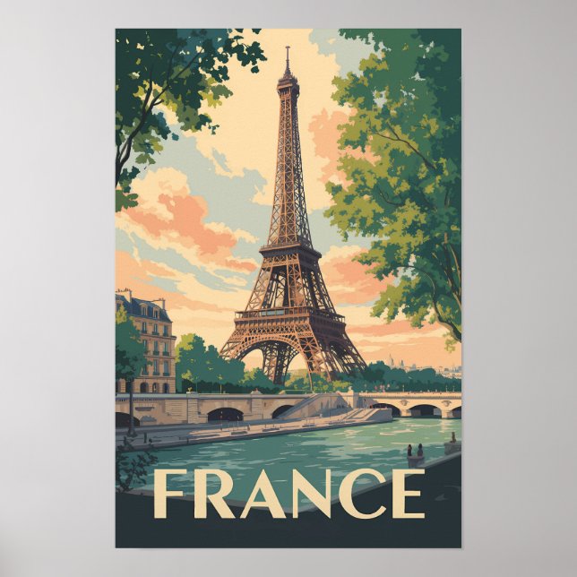 Affiche France Tour Eiffel Voyage Art Rétro (Devant)