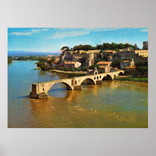 Affiche France vintage, Avignon; pont brisé