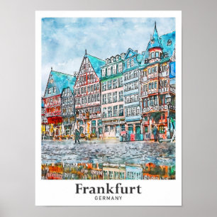 Affiche Francfort Allemagne Voyage Aquarelle main tirée
