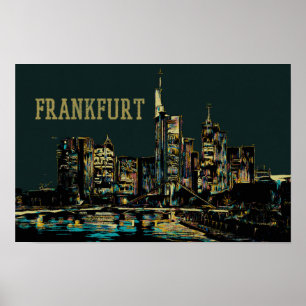 Affiche Francfort par la ville de nuit Illustration, Allem