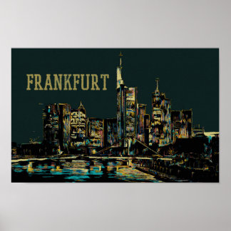 Affiche Francfort par la ville de nuit Illustration, Allem