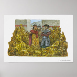 Affiche Francisco Pizarro à côté d'empereur Atahualpa
