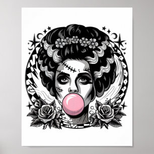 Affiche Frankenstein Monster Et Femme Bubble Gum Funny Ha