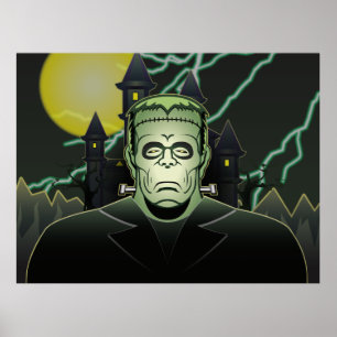 Affiche Frankenstein Monster Halloween Castle Lightning