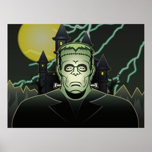 Affiche Frankenstein Monster Halloween Castle Lightning (Devant)