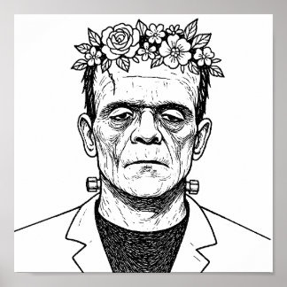 Affiche FRankenstien avec une couronne de fleurs