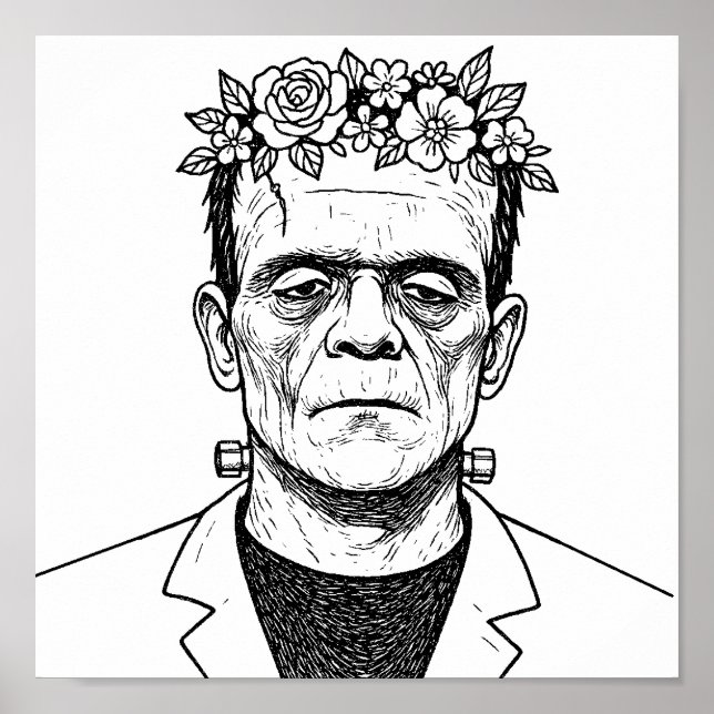 Affiche FRankenstien avec une couronne de fleurs (Devant)