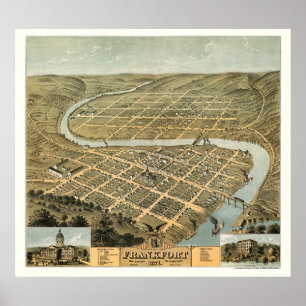 Affiche Frankfort, KY Carte panoramique - 1871