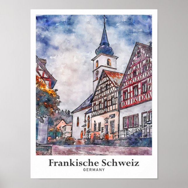 Affiche Frankische Schweiz Allemagne Aquarelle de voyage (Devant)