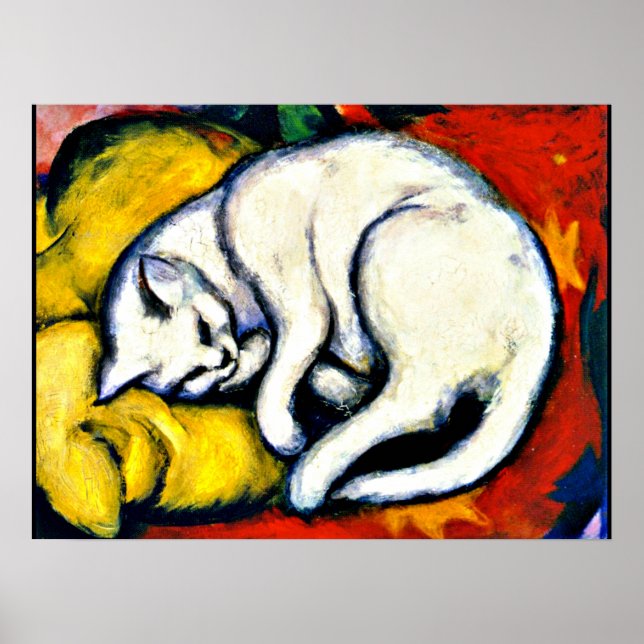 Affiche Franz Marc - Blanc Chat célèbre peinture, (Devant)