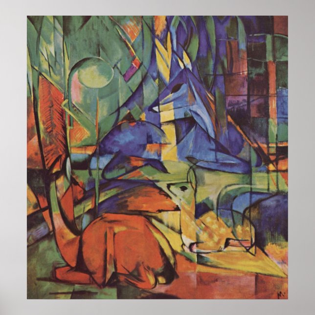 Affiche Franz Marc - Cerf dans Woods II 1913-14 Lune Fawn (Devant)