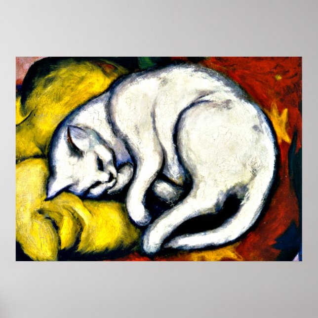 Affiche Franz Marc - Chat blanc. Peinture de Franz Marc 19 (Devant)