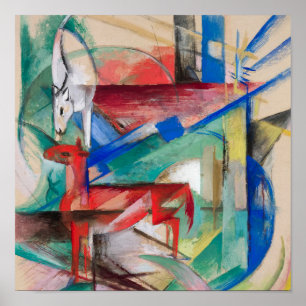Affiche Franz Marc Paysage avec Animaux Peinture célèbre