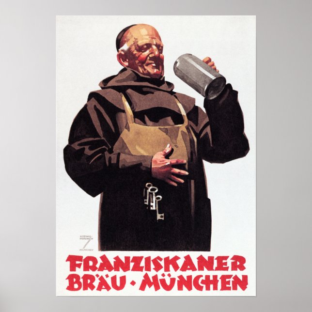 Affiche FRANZISKANER BRAU MUNCHEN Et Bière Vintage alleman (Devant)