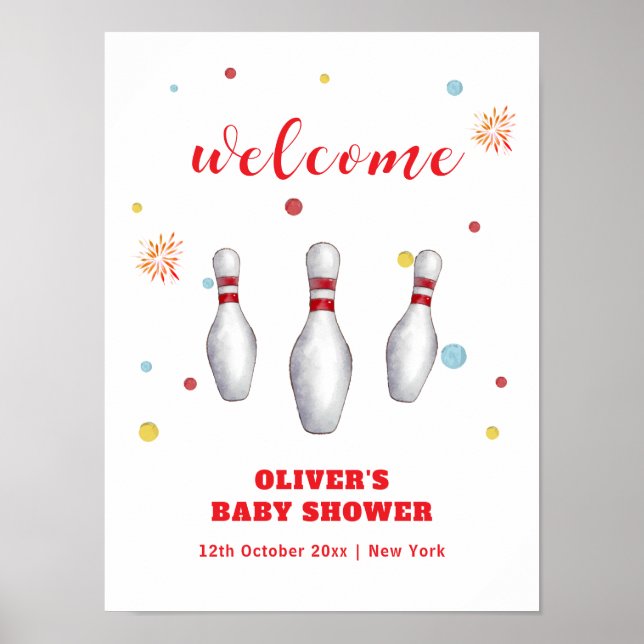Affiche Frappe Colorée Bowling Baby Shower Bienvenue (Devant)