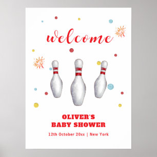 Affiche Frappe Colorée Bowling Baby Shower Bienvenue