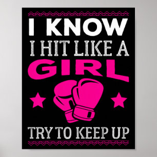 Affiche Frappe Comme Une Fille Drôle Boxe Cadeau Femme