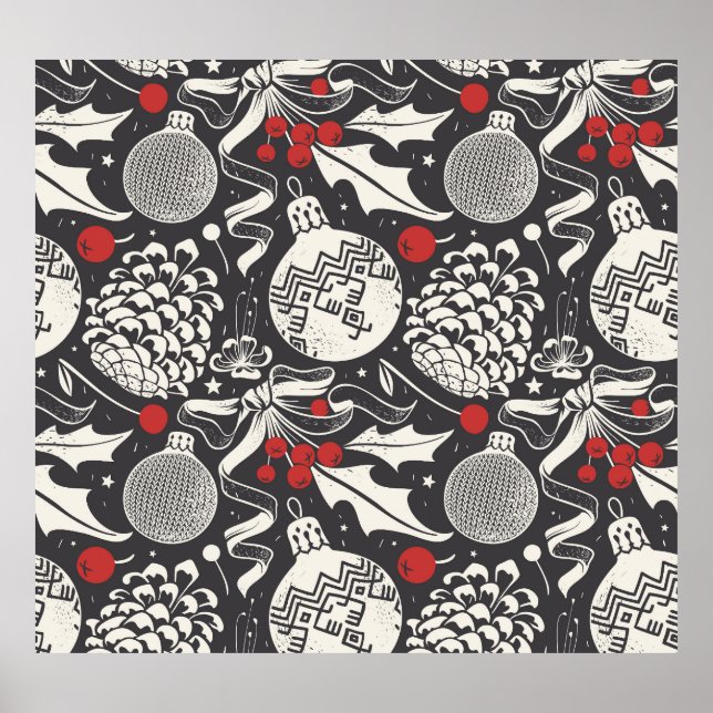 Affiche Frappe De Noël : Pin De Mistletoe Sans Seamless. (Devant)