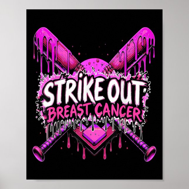 Affiche Frapper le cancer du sein Baseball Softball Drip H (Devant)