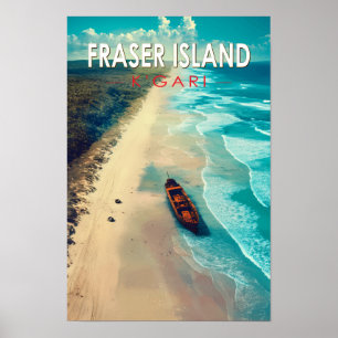 Affiche Fraser Island K'gari Australie Voyage Art Vintage