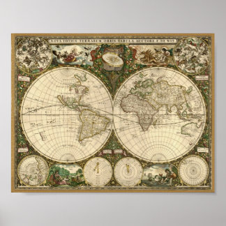 Affiche Frederick de Wit 1660 Carte du Monde