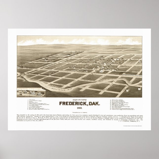 Affiche Frederick, SD Carte panoramique - 1883 (Devant)