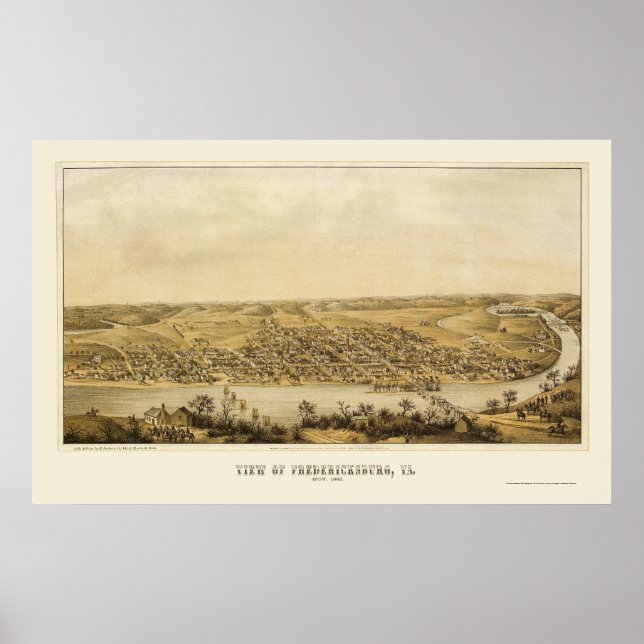 Affiche Fredericksburg, VA Panoramic Map - 1862 (Devant)