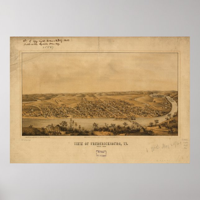 Affiche Fredericksburg Virginie 1863 Carte panoramique ant (Devant)