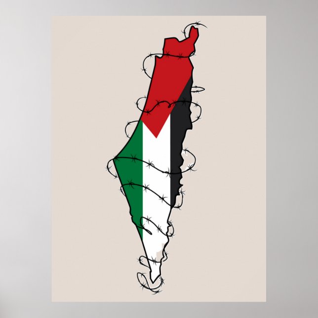 Affiche Free Palestine Barbared Wire Map Liberté palestini (Devant)