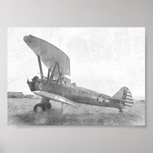 Affiche "Freedom" Antique Biplane Noir et Blanc