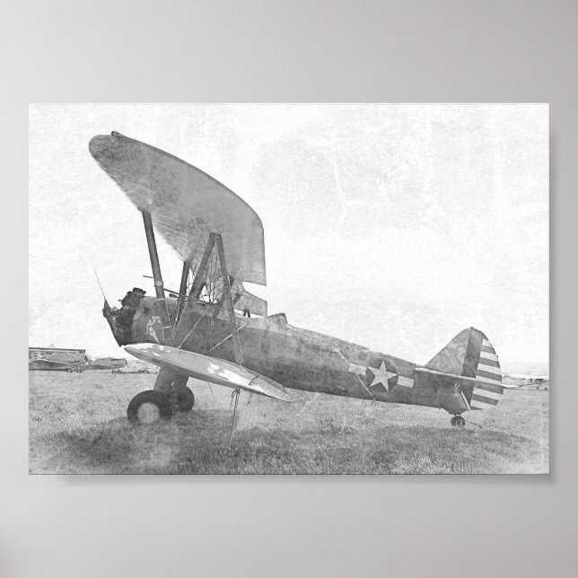 Affiche "Freedom" Antique Biplane Noir et Blanc (Devant)