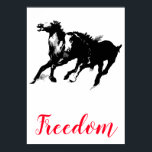 Affiche Freedom Black White Pop Art Runses Horses<br><div class="desc">Black White Pop Art Runse Horse Silhouette / Digital Animal / Cheval Art - Cheval Head Artwork</div>