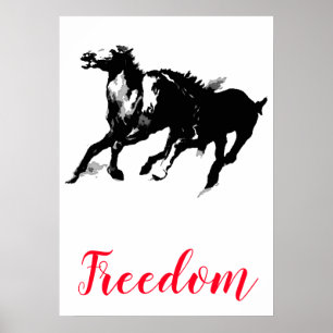 Affiche Freedom Black White Pop Art Runses Horses