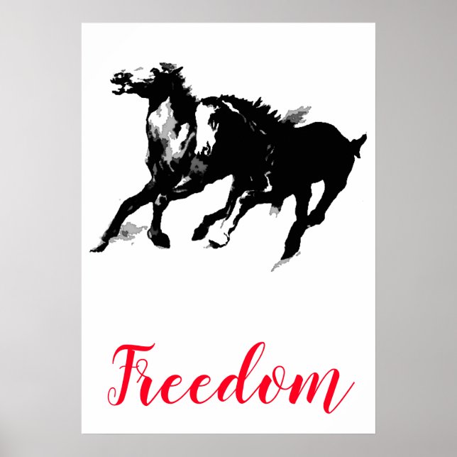 Affiche Freedom Black White Pop Art Runses Horses (Devant)
