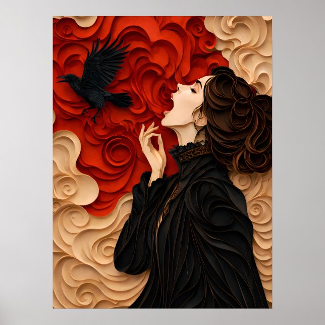 Affiche freedom: gothic women with raven  (Devant)