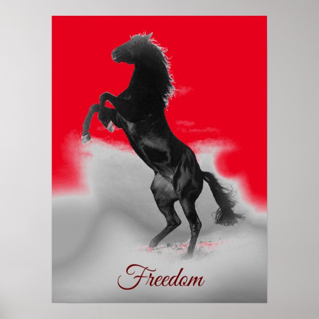 Affiche Freedom Red Black Grey Rearing Horse Pop Art (Devant)