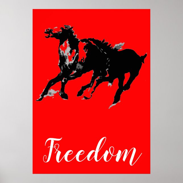 Affiche Freedom Red Black Pop Art Runses Horses (Devant)