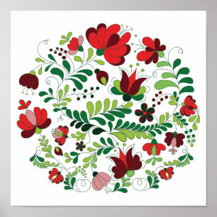Affiche Freehand  Hungarian Matyo Red and Green