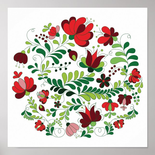 Affiche Freehand  Hungarian Matyo Red and Green (Devant)