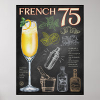 French 75 Cocktail Recette Chalkboard Bar Art